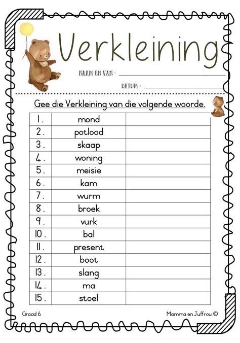 Graad 6 Afrikaans Werkkaart Verkleining