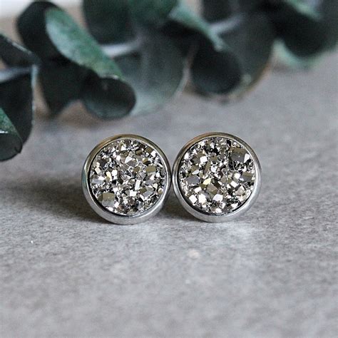 Gunmetal Stud Earrings Grey Stud Earring Gunmetal Druzy Etsy