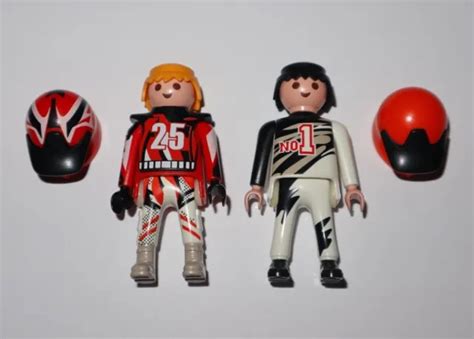 Playmobil Figurine Personnage Lot Pilote Moto Cross Casque New Eur