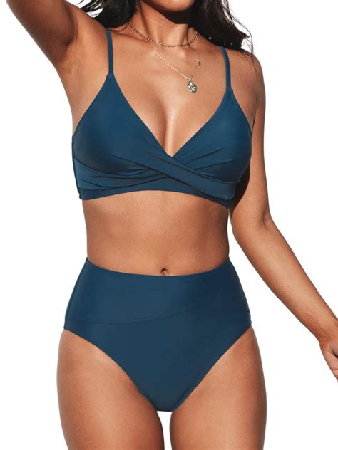 Cupshe Women S High Waisted Twist Front Bikini Set Tummy Control