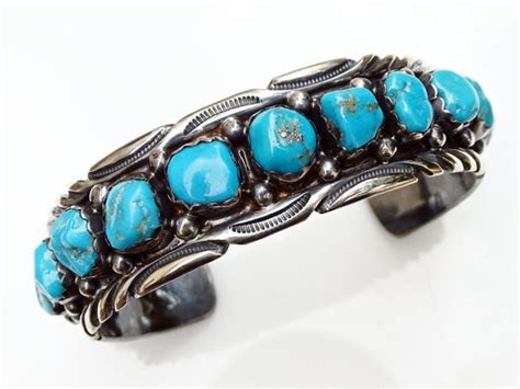 Mens Silver Cuff Turquoise Native American Cuff Brac Gem