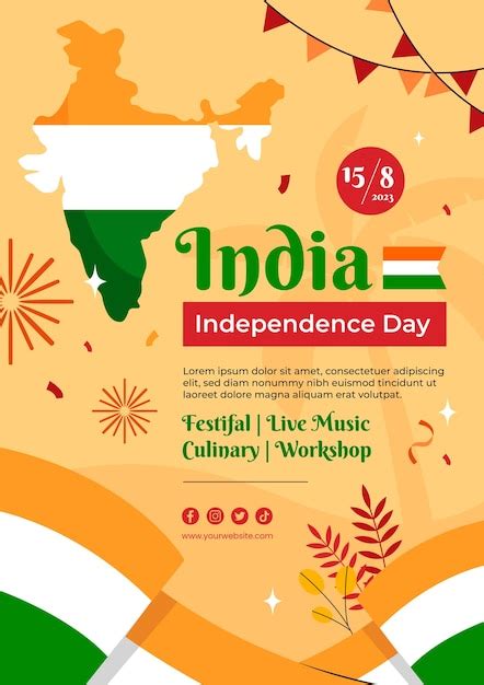 Free Vector Flat Vertical Poster Template For India Independence Day