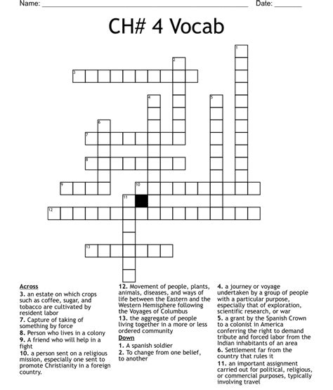 Ch 4 Vocab Crossword Wordmint