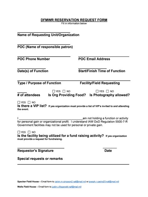 Fillable Online DFMWR RESERVATION REQUEST FORM Belvoir Armymwr