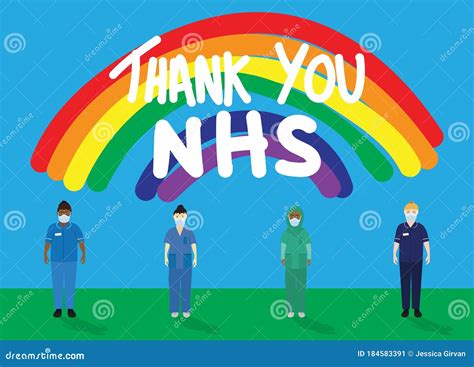 Thank You Nhs Rainbow Vector With Nhs Worker Characters Stock Vector