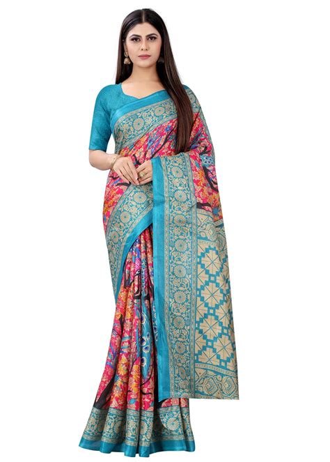 Get Pink And Blue Soft Tussar Silk Kalamkari Saree At ₹ 799 Lbb Shop