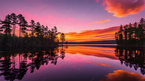 Beautiful Sunset Over A Lake In The Woods Background, Woodland Dusk ...