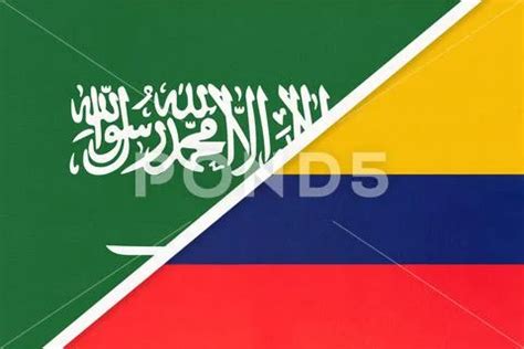 Saudi Arabia And Colombia Symbol Of National Flags From Textile