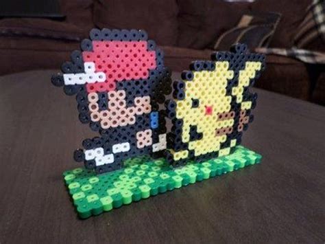 Ash And Pikachu Perler Bead 3d Game Scene Plantillas Hama Beads Perler