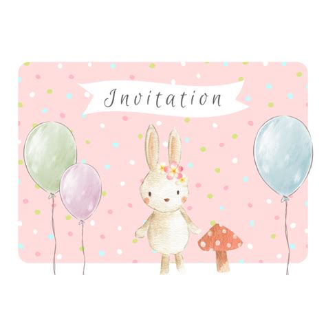 Lot De 8 Cartes D Invitation Anniversaire Enfant Fille Animaux Lapin Sur Fond Rose Avec