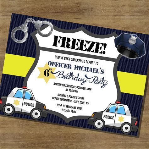 Police Birthday Invitations Police Birthday Party Police Etsy