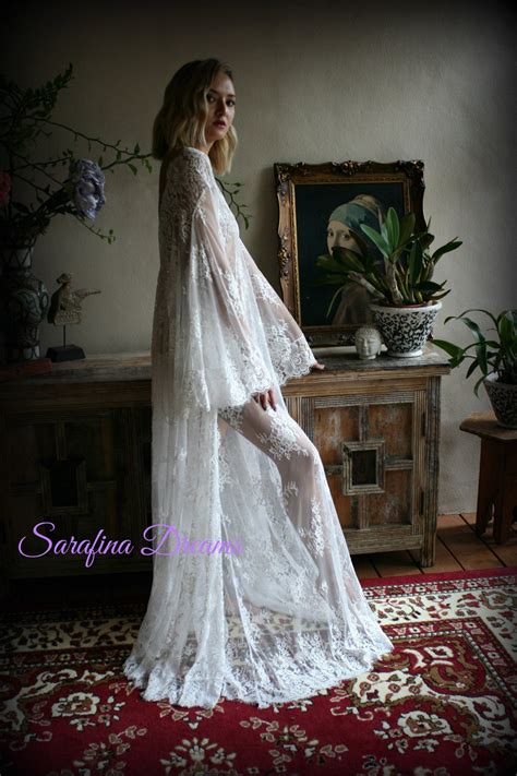Bridal Lace Wedding Robe Bridal Lingerie Wedding Sleepwear Off White Lace Lingerie Bridal Robe