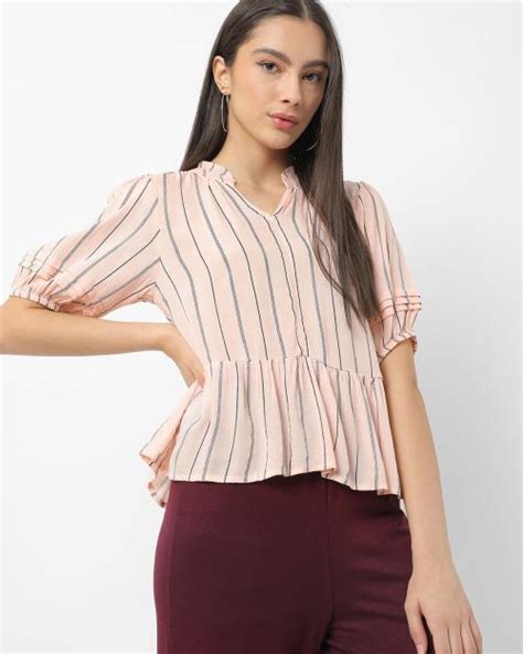 Buy Striped Peplum Top With Puff Sleeves Online At Best Prices In India