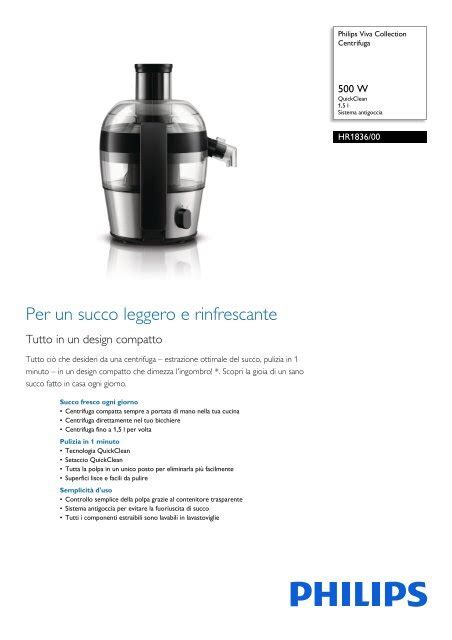 Philips Viva Collection Centrifuga Scheda Tecnica Ita