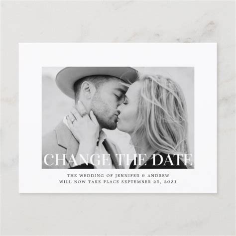 Modern Photo Change The Date Wedding Postponement Announcement Postcard