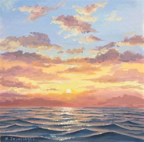 Calm Water Painting Sunset Art Painting Seascape Paintings Sky Art