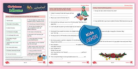 Esl Christmas Idioms Worksheet Kids A2 B1 Twinkl