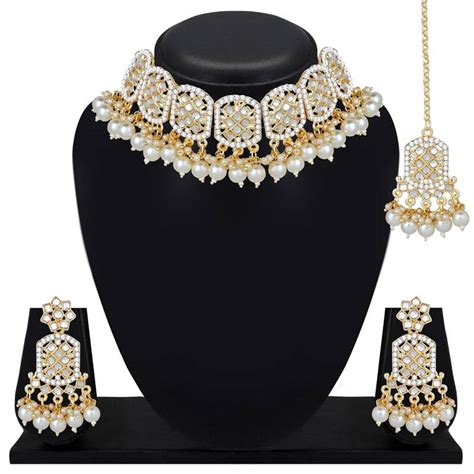 Traditional White Pearl Kundan Necklace Set Kundan Choker Fancy