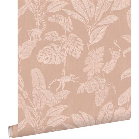 ESTAhome Behang Apen En Jungle Bladeren Terracotta Roze 50 X 900