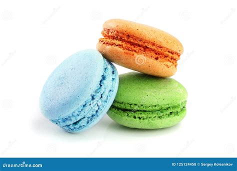 Orange And Chocolate Macaroon Isolated On White Background Closeup