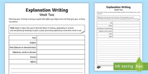 Explanation Writing Week Two Homework Worksheet