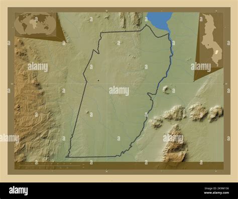 Balaka District Of Malawi Colored Elevation Map With Lakes And Rivers