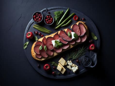 Premium Ai Image Charcuterie Board With Spanish Jamon Pork Sausage