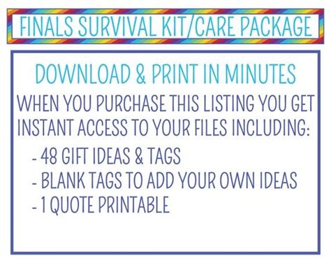 Finals Survival Kit Or Care Package Printables Final Exams Care Package