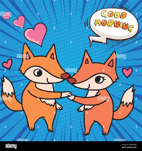 Cute Couple Fox Love Pop Art Style Stock Vector Image Art Alamy