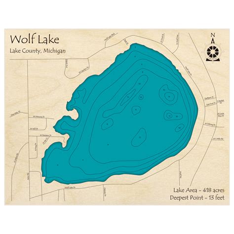 Wolf Lake 3D Custom Wood Map – Lake Art LLC