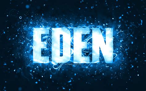 Download Wallpapers Happy Birthday Eden 4k Blue Neon Lights Eden