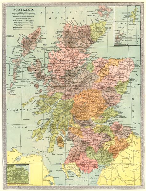 SCOTLAND Showing Counties 1907 Old Antique Vintage Map Plan Chart