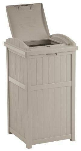 Taupe Outdoor Resin Trash Can Garbage Waste Bin With Lid Patio Deck