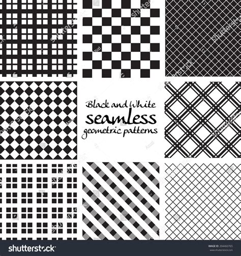 Set Black White Seamless Geometric Patterns 库存矢量图（免版税）204460765