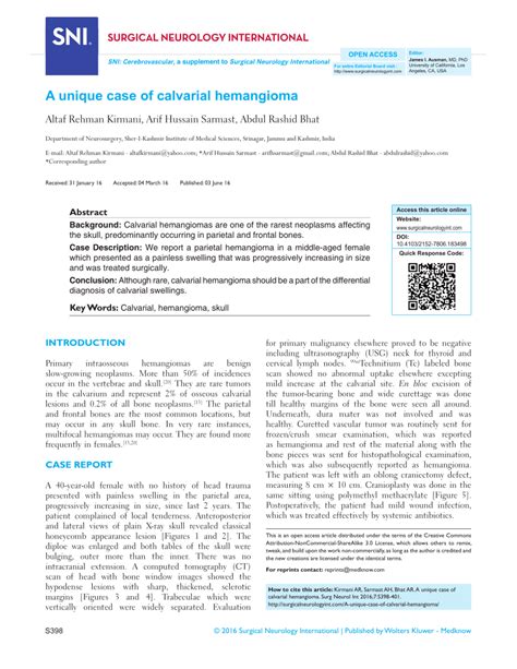 Pdf A Unique Case Of Calvarial Hemangioma