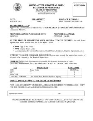 Fillable Online Sjgov AGENDA ITEM SUBMITTAL FORM BOARD OF SUPERVISORS