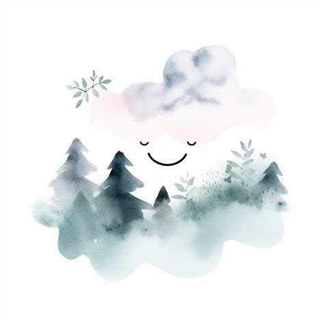 Clipart Watercolor Cute Happy Simple Minimalist Fog Clip Art