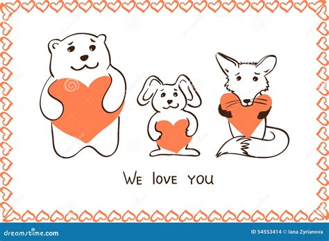 Animals with hearts stock illustration. Illustration of animal - 54553414