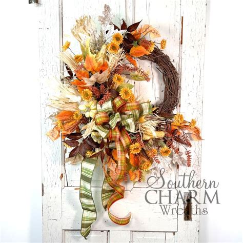 Cream Fall Leaf Wreath On Grapevine Southern Charm Wreaths