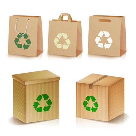 Reciclaje De Bolsas Y Cajas De Papel Vector Premium