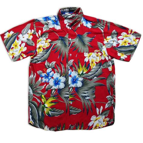 Baju Hawai Pria Motif Heliconia Warna Merah Rocket Bali