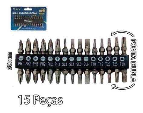 Jogo Bits Ponta Dupla 50mm Parafusadeira 15 Peças Fenda Nf MercadoLivre