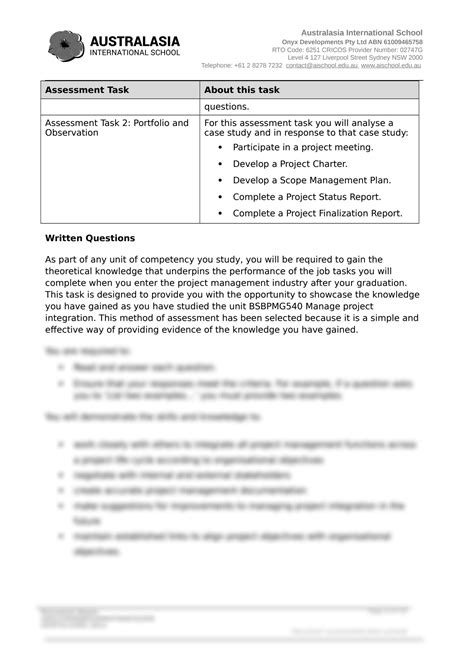 Solution Bsbpmg Assessment V Docx Studypool