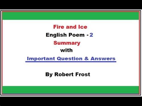 Fire And Ice Class 10 Poem 2 Explanation With Important Questions And