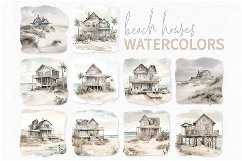 Beach Houses Watercolor PNGs Graphic by rileybgraphics · Creative Fabrica