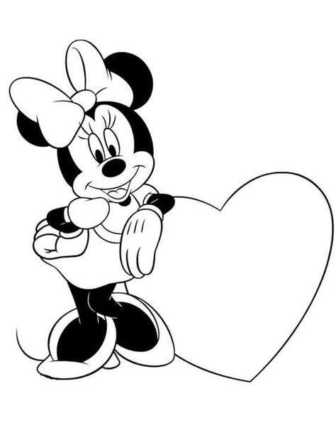 Divertente Minnie Mouse Con Il Cuore A San Valentino Da Colorare