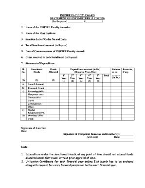 Statement Of Expenditure Fill Online Printable Fillable Blank