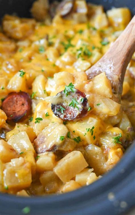 Slow Cooker Sausage And Cheesy Potatoes Butter Your Biscuit