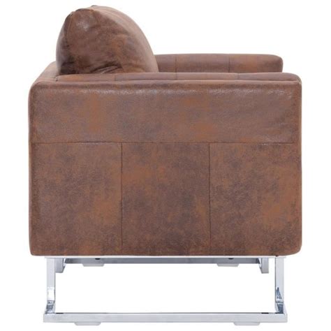 VBESTLIFE Fauteuil Cube Marron Similicuir Daim1 Cdiscount Maison