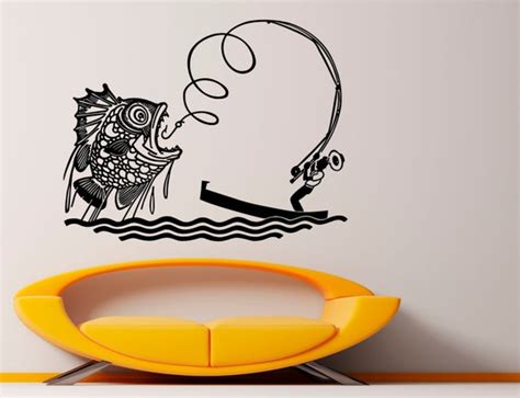 Fishing Rod Wall Decal Vinyl Stickers Fish Hook Art Design